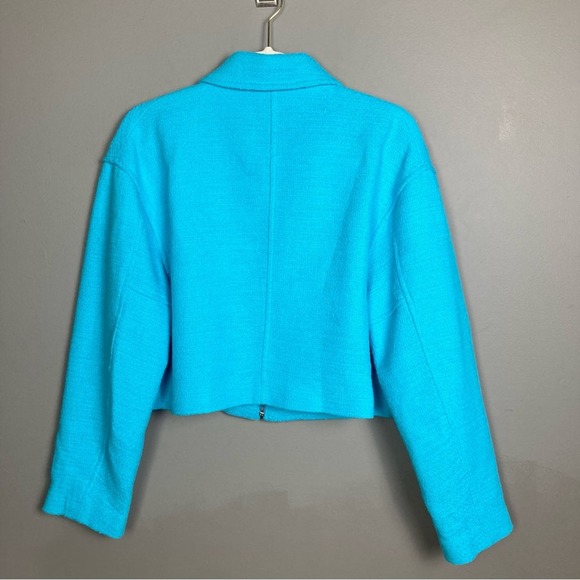 Zara jacket women's small bomber blazer turquoise blue tweed textured NWT - Picture 8 of 14